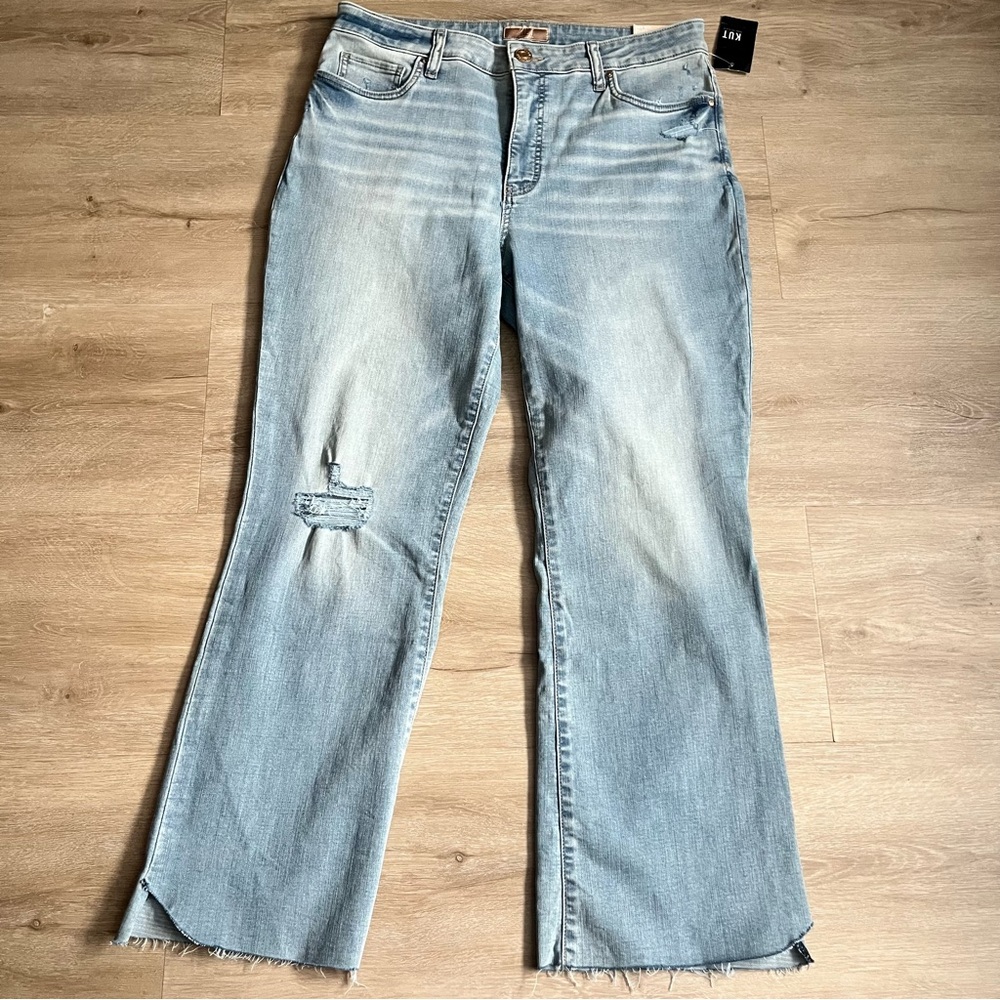 Kut from the Kloth Kelsey Fab Ab Ankle Flare Jeans Size 12 High rise Raw Hem NWT